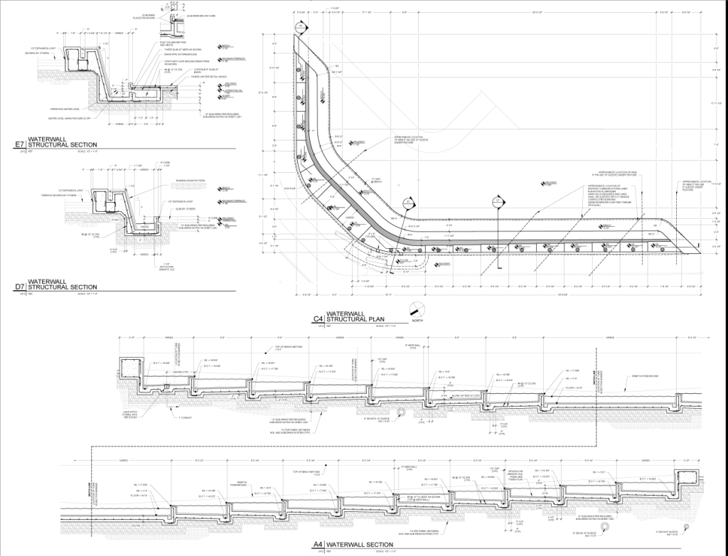 Waterwall plan view of reinforced concrete structure.